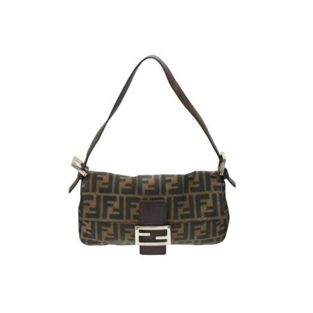 FENDI Mamma Bucket Hobo Shoulder Bag Zucca Canvas Leather Brown